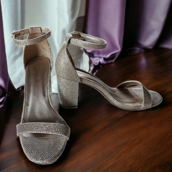 DREAM PAIRS CHUNK GOLD GLITTER BLOCK HEEL 7 - Picture 1 of 10